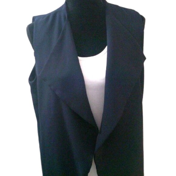 Talbots Navy Open Front Sleeveless VEST Drapey Long Women's Sz L (imperfect) - Picture 3 of 5